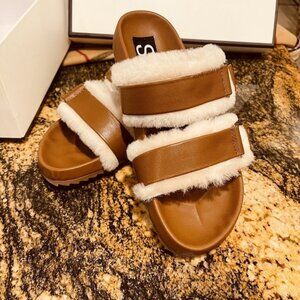 Senso Dalley Slide Shoes Womens Size 35 Faux Shearling Sandals‎ Cozy New
